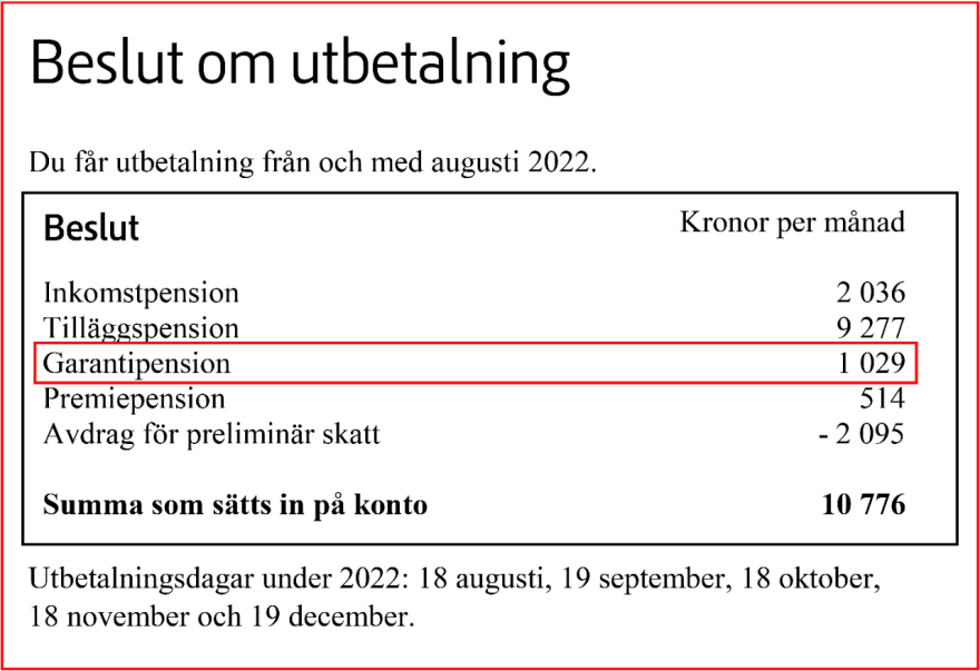 Exempel på utbetalningsbesked