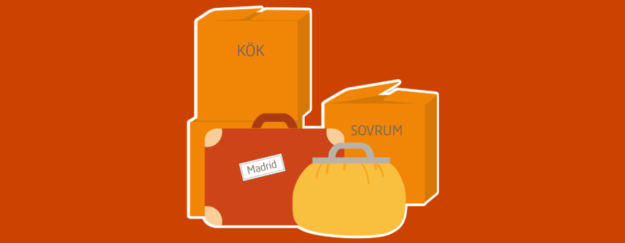Väska och flyttkartonger, symboler för att flytta utomlands.