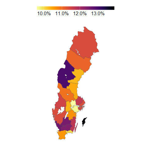 Kartdiagram som visar andel jobbonärer per lan